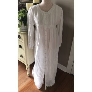 VTG Cottage Core Nightgown Cotton Lace Embroidery Maxi Victorian Women's Medium